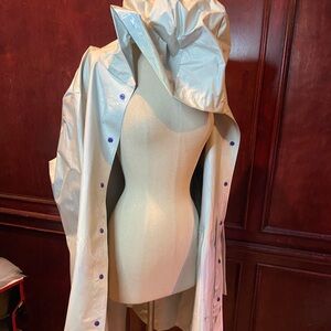 Iridescent Hooded Raincoat – White/Silver (M/L)